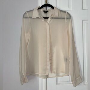 Cream Silky Sheer Button Down Blouse